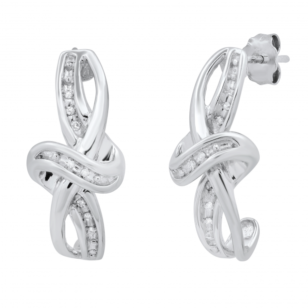 Ladies Infinity Swirl Knot Hoop Earrings with Round Diamond Accents 925 Sterling Silver