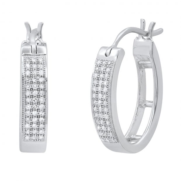 0.25 Carat (ctw) Round Diamond Ladies Three Row Micropave Hoop Earrings 1/4 CT Sterling Silver