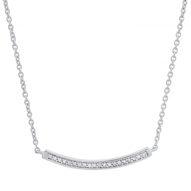 0.10 Carat (ctw) Round Diamond Ladies Curved Bar Pendant with Silver Chain 1/10 CT Sterling Silver