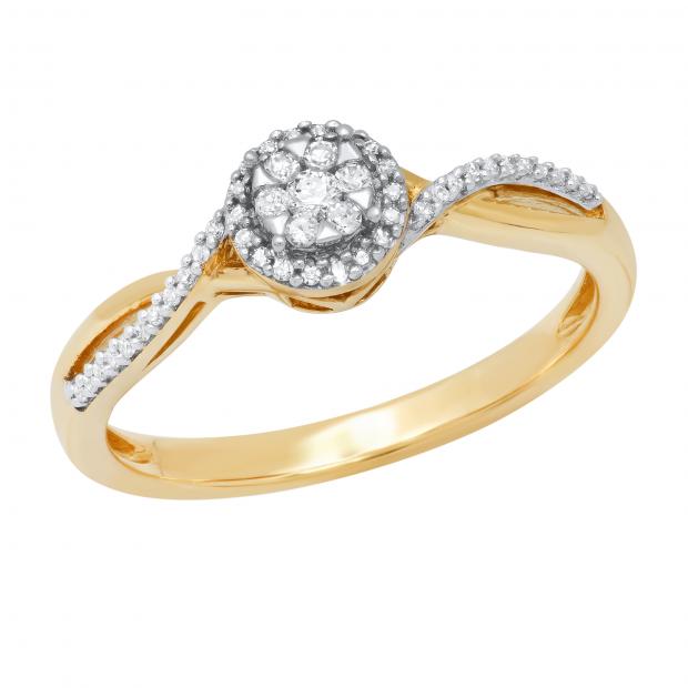 0.13 Carat (ctw) Round Diamond Ladies Cluster Split Shank Bypass Engagement Ring 10K Yellow Gold