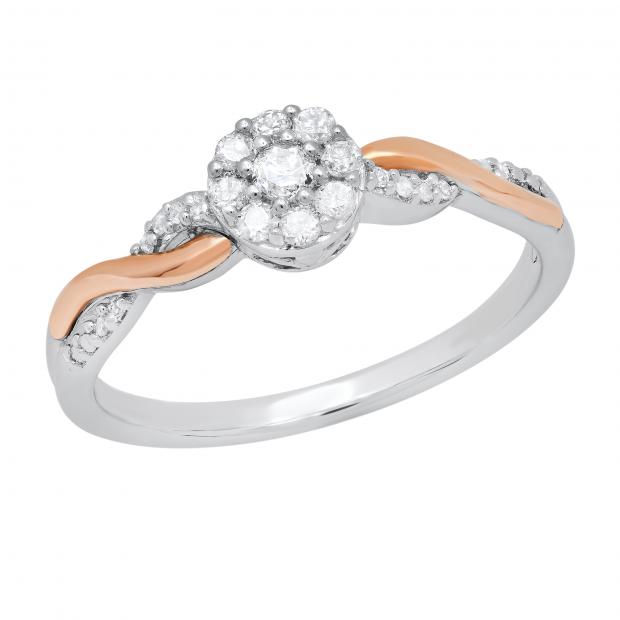 0.20 Carat (ctw) Round Diamond Ladies Swirl Ring White & Rose Gold Plated Two Tone Sterling Silver