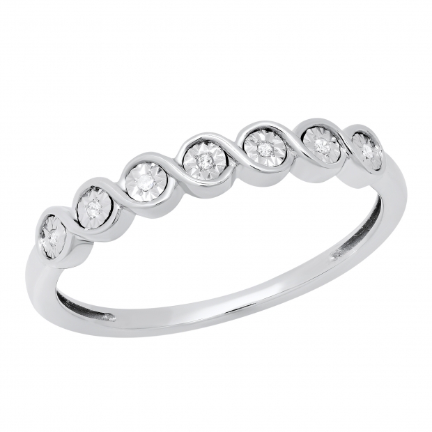 Round White Diamond Accent Seven Stone Twisted Swirl Engagement Ring | 10K White Gold