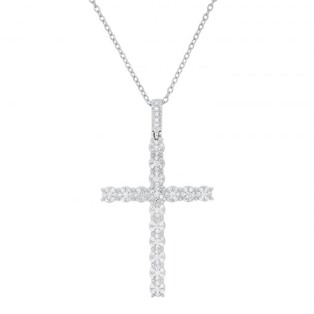 0.62 Carat (ctw) Round White Diamond Ladies Cross Religious Pendant (Gold Chain Included), 14K White Gold