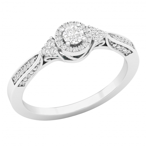 0.25 Carat (ctw) Round White Diamond Ladies Halo Style Vintage Engagement Ring 1/4 CT 10K White Gold