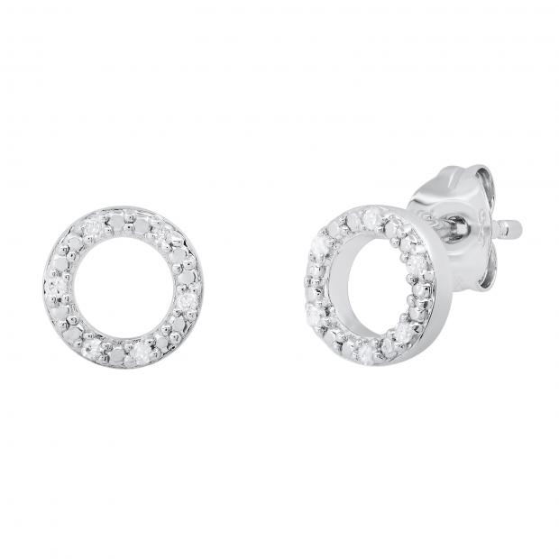 0.05 Carat (ctw) Round White Diamond Ladies Open Circle Tiny Stud Earrings 925 Sterling Silver