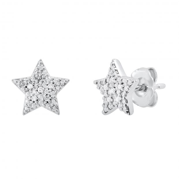 0.05 Carat (ctw) Round White Diamond Ladies Mini Small Cute Star Stud Earrings 925 Sterling Silver