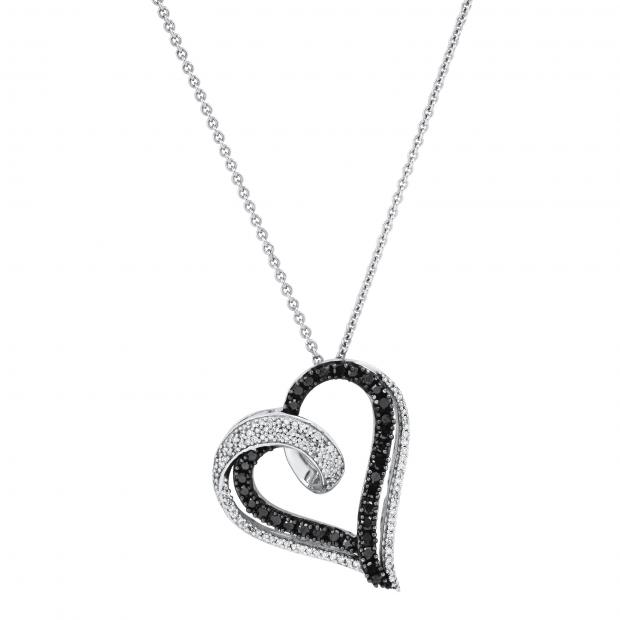 0.50 Carat (ctw) Round Black & White Diamond Ladies Love Heart Pendant 1/2 CT | 925 Sterling Silver