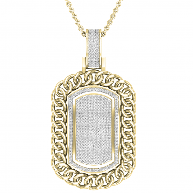 0.7 Carat (ctw) Round White Diamond Filled Bale Rounded Rectangular Chain Frame Unisex Pendant with 18 Inch Gold Chain in 18K Yellow Gold