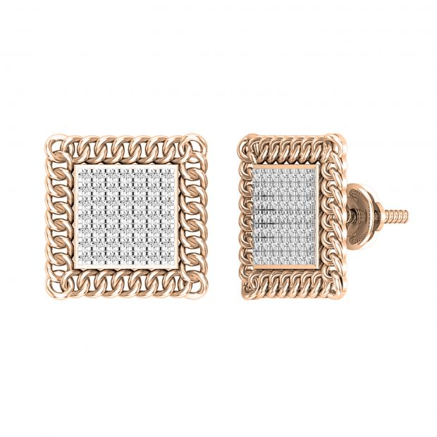 0.25 Carat (ctw) Round White Diamond Chain Framed Stud Earrings 1/4 CT | 10K Rose Gold