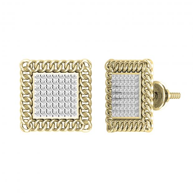0.25 Carat (ctw) Round White Diamond Chain Framed Stud Earrings 1/4 CT | 10K Yellow Gold
