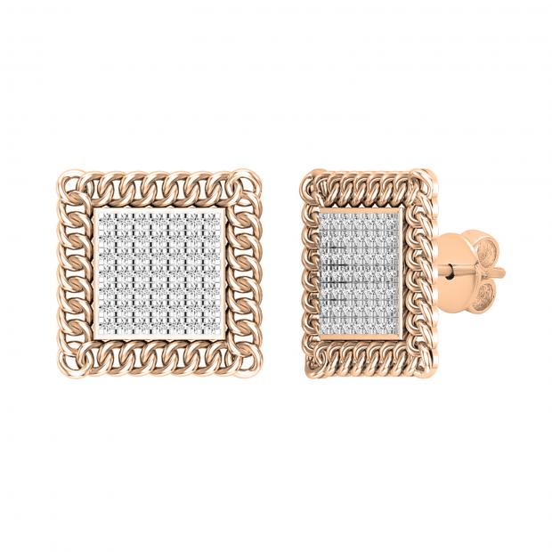 0.25 Carat (ctw) Round White Diamond Chain Framed Stud Earrings 1/4 CT | 14K Rose Gold