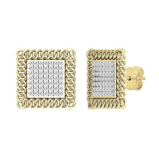 0.25 Carat (ctw) Round White Diamond Chain Framed Stud Earrings 1/4 CT | 18K Yellow Gold