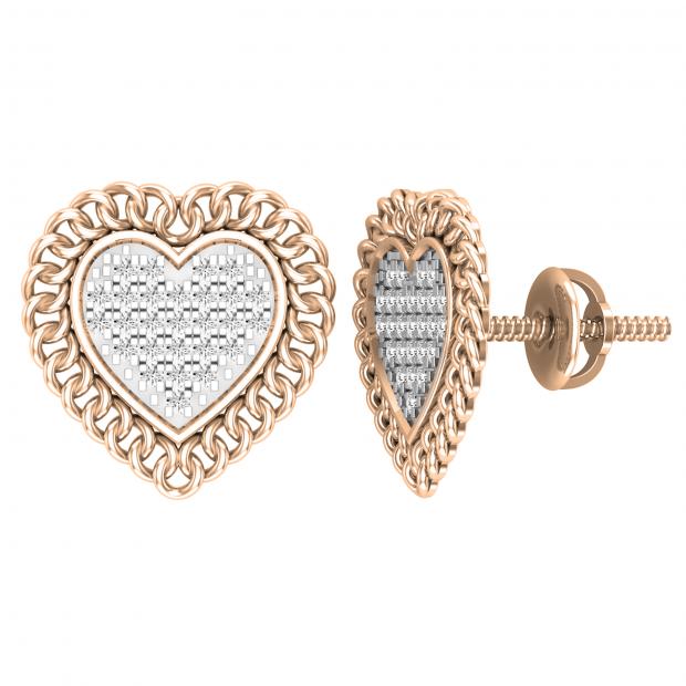 0.15 Carat (ctw) Round White Diamond Chain Framed Heart Stud Earrings in 14K Rose Gold