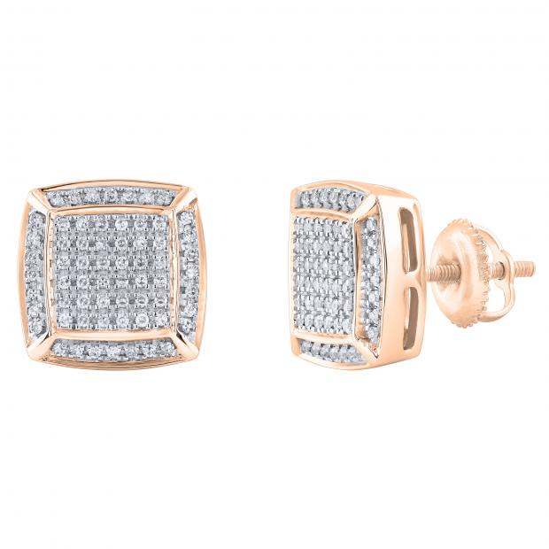 0.25 Carat (ctw) Round White Diamond Square Frame Stud Earrings for Women 1/4 CT | 10K Rose Gold