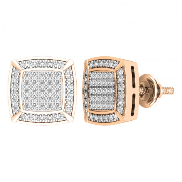 0.20 Carat (ctw) Round White Diamond Square Frame Stud Earrings for Women | 10K Rose Gold