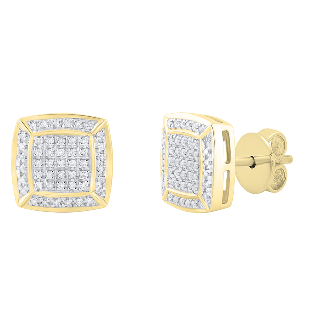 0.20 Carat (ctw) Round White Diamond Square Frame Stud Earrings for Women | 10K Yellow Gold