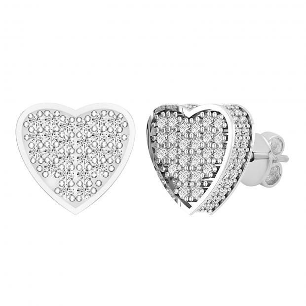 0.90 Carat (ctw) Round White Diamond Filled Love Heart Shaped Cluster Stud Earrings for Women | 18K Yellow Gold