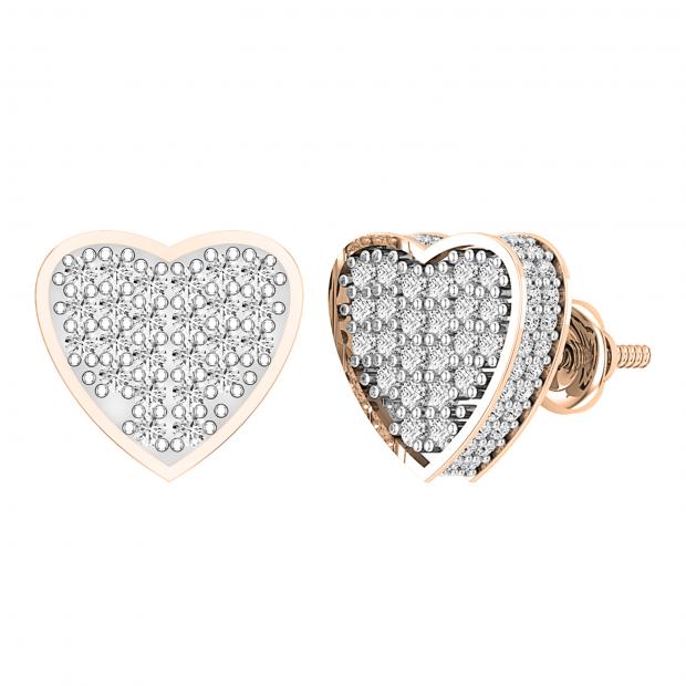 0.90 Carat (ctw) Round White Diamond Filled Love Heart Shaped Cluster Stud Earrings for Women | 925 Sterling Silver