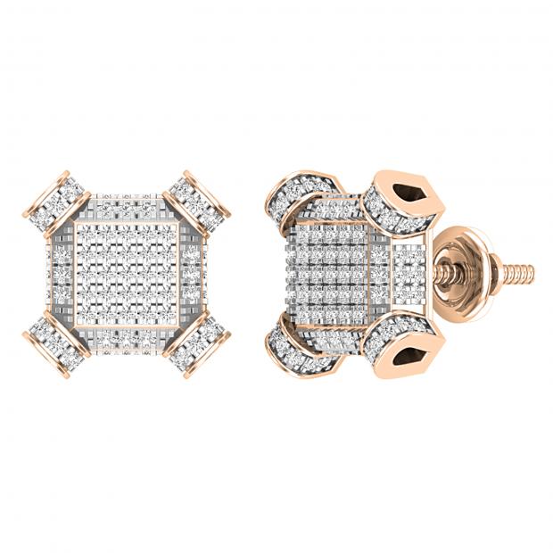0.50 Carat (ctw) Round White Diamond Geometric Octagon Shape Square Cluster Stud Earrings for Women | 10K Rose Gold