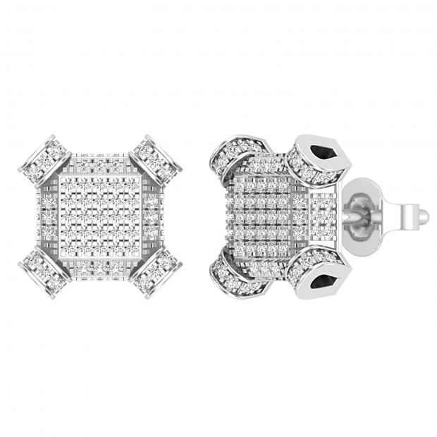 0.50 Carat (ctw) Round White Diamond Geometric Octagon Shape Square Cluster Stud Earrings for Women | 10K White Gold