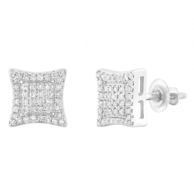 0.25 Carat (ctw) Round White Diamond Concave Curved Frame Square Cluster Stud Earrings for Women | 925 Sterling Silver
