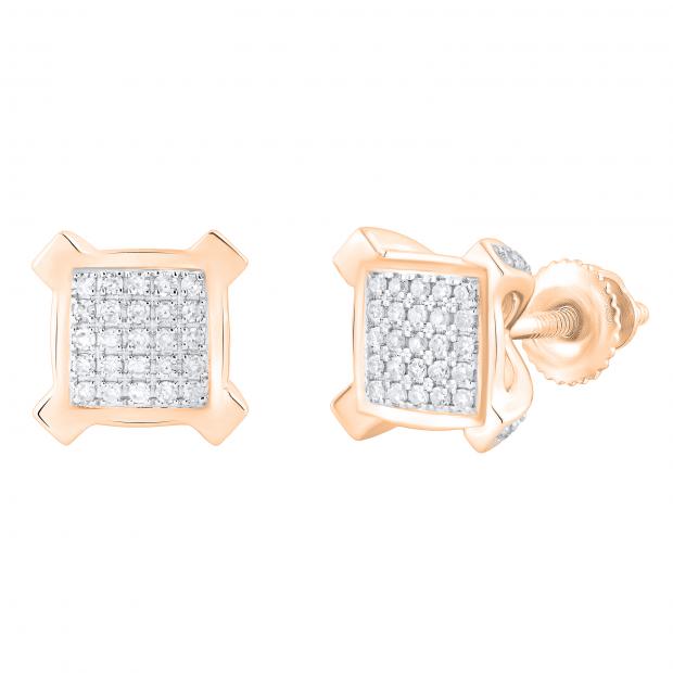 0.20 Carat (ctw) Round White Diamond Square Cluster Ice Cube Shape V Prong Stud Earrings for Women | 18K Rose Gold