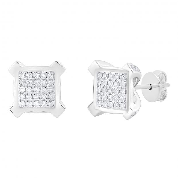 0.20 Carat (ctw) Round White Diamond Square Cluster Ice Cube Shape V Prong Stud Earrings for Women | 925 Sterling Silver