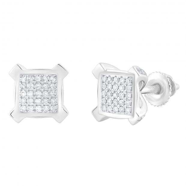 0.20 Carat (ctw) Round White Diamond Square Cluster Ice Cube Shape V Prong Stud Earrings for Women | 925 Sterling Silver