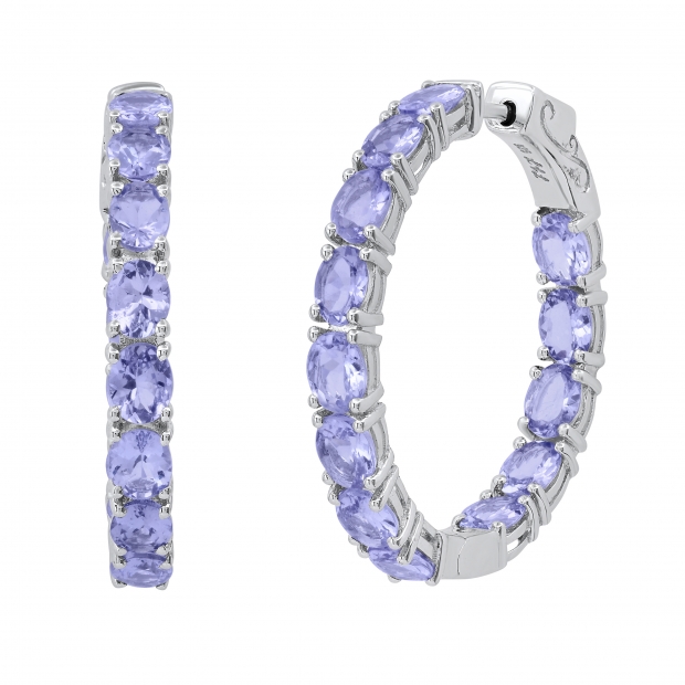 4x5mm Oval Tanzanite Inside-Out Classy Hinged Post Hoop Earrings for Women in 925 Sterling Silver