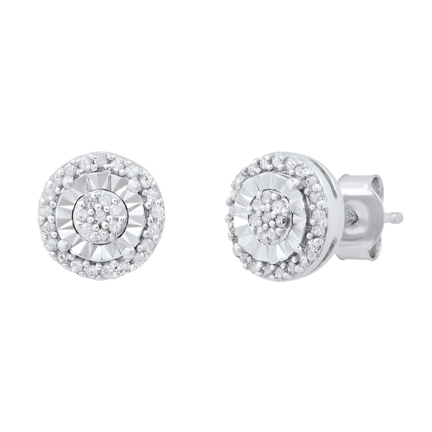 0.33 Carat (ctw) Round White Diamond Ladies Cluster Flower Stud Earrings 1/3 CT 925 Sterling Silver