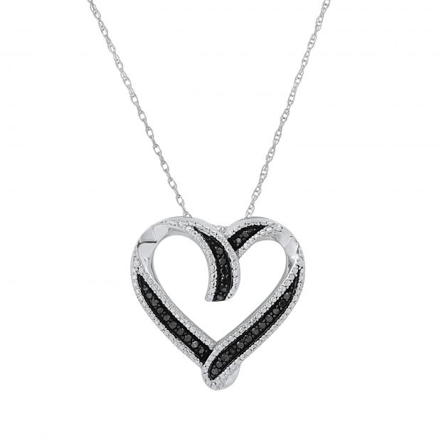 0.25 Carat (ctw) Round Black Diamond Ladies Beaded Heart Shape Pendant 1/4 CT | 925 Sterling Silver