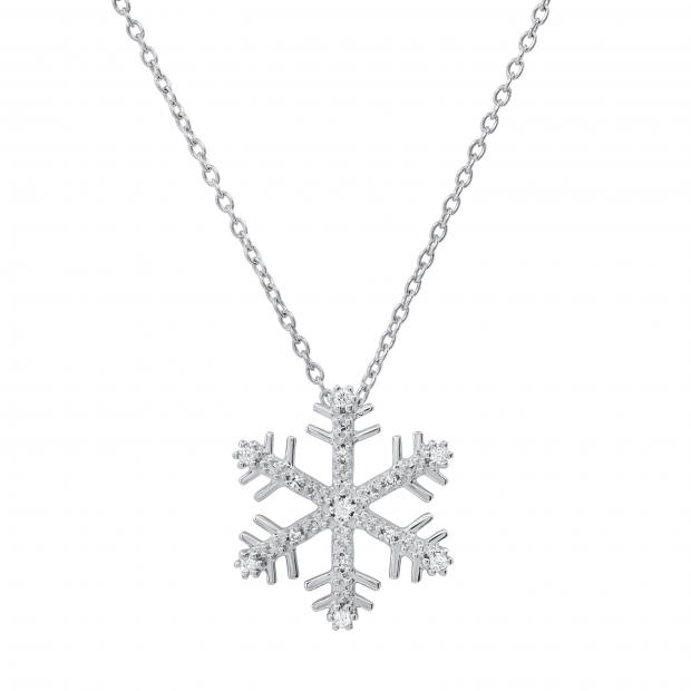 0.10 Carat (ctw) Round White Diamond Ladies Snowflake Pendant 1/10 CT | 925 Sterling Silver