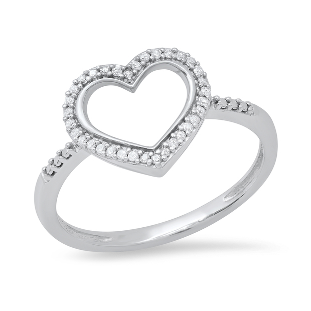 0.10 Carat (ctw) Round White Diamond Ladies Heart Shape Promise Ring 1/10 CT 925 Sterling Silver