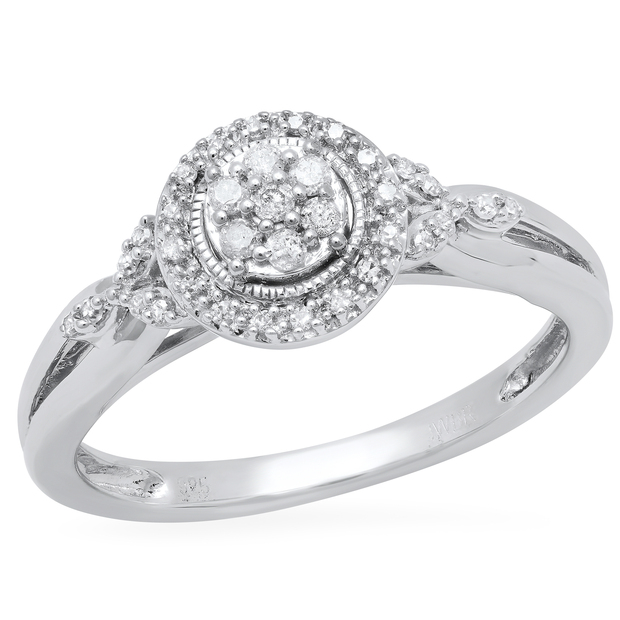 0.17 Carat (ctw) Round White Diamond Ladies Cluster Split Shank Engagement Ring 925 Sterling Silver
