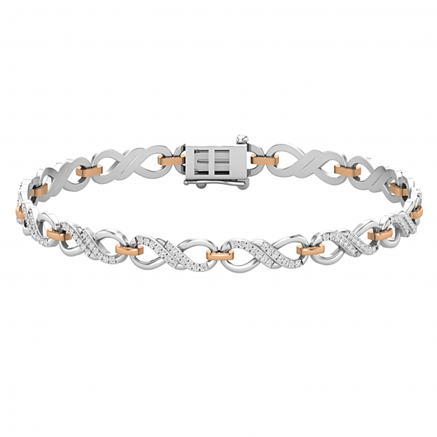 0.52 Carat (ctw) Round White Diamond Ladies Infinity Tennis Link Bracelet 1/2 CT | 14K White and Rose Gold