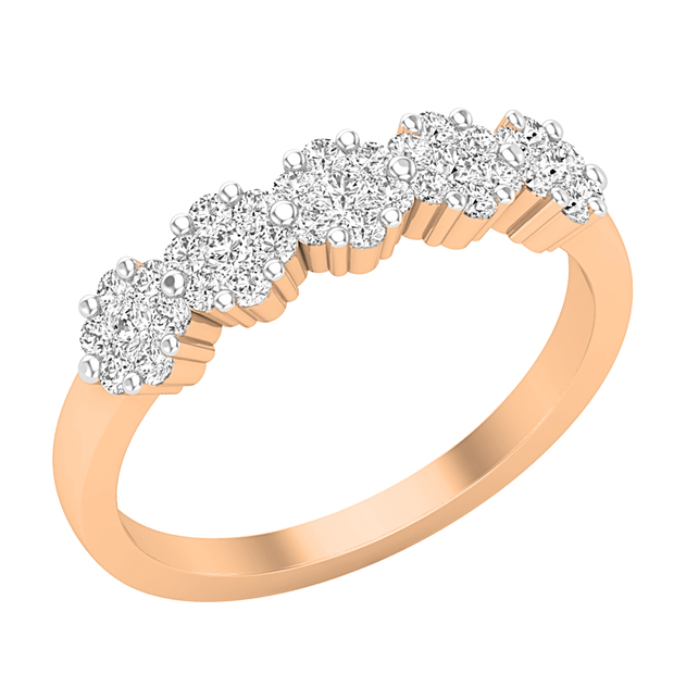0.51 Carat (ctw) Ladies Diamond Five Flower Cluster Style Floral Fashion Ring | 10K Rose Gold