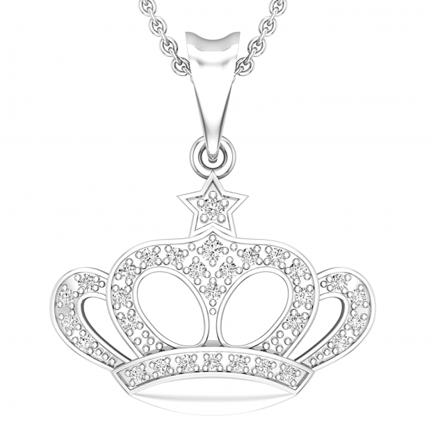 0.14 Carat (ctw) Round Diamond Majestic Queen Crown Pendant for Her | 10K White Gold