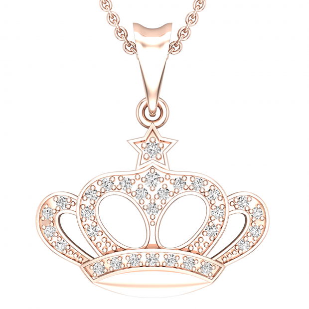 0.14 Carat (ctw) Round Diamond Majestic Queen Crown Pendant for Her | 18K Rose Gold