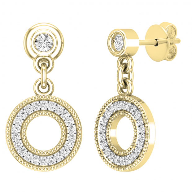0.19 Carat (ctw) Ladies Round White Diamond Open Circle Drop & Dangle Earring | 14K Yellow Gold