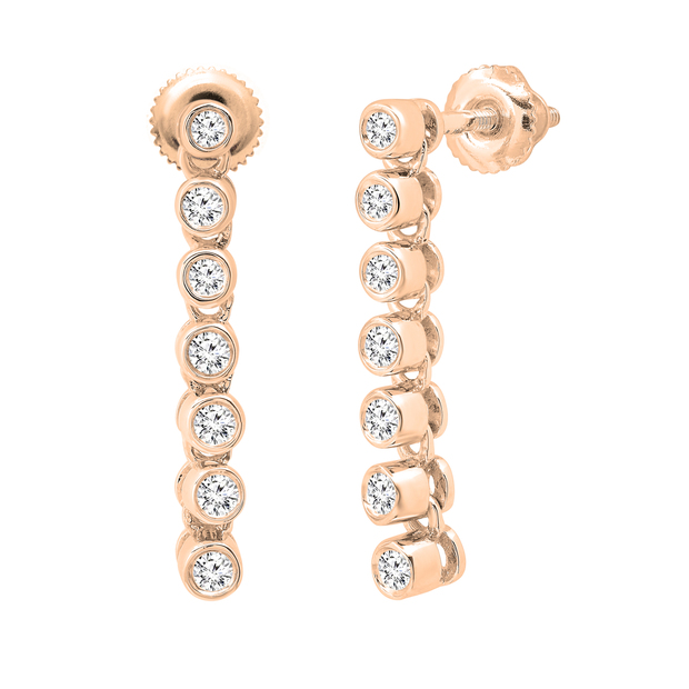 Round Diamond Ladies Screw Back Long Dangling Earrings (0.26 ctw Color I-J Clarity I1-I2) | 14K Rose Gold