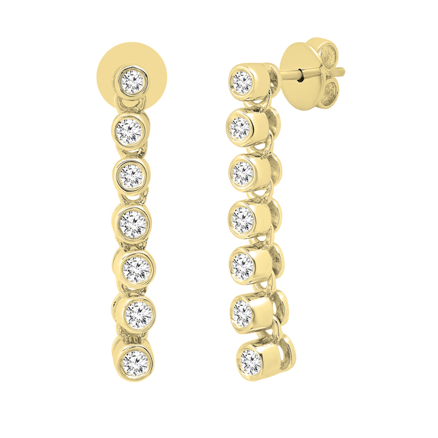 Round Diamond Ladies Push Back Long Dangling Earrings (0.26 ctw Color I-J Clarity I1-I2) | 18K Yellow Gold