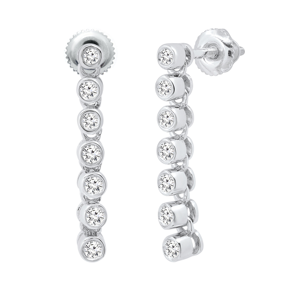 Round Diamond Ladies Screw Back Long Dangling Earrings (0.26 ctw Color I-J Clarity I2-I3) | 925 Sterling Silver