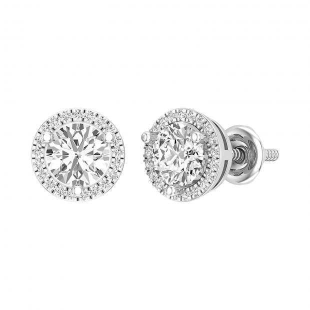 1.12 Carat (ctw) Round White Diamond Halo Circle Screw Back Stud Earrings for Women | 18K Rose Gold