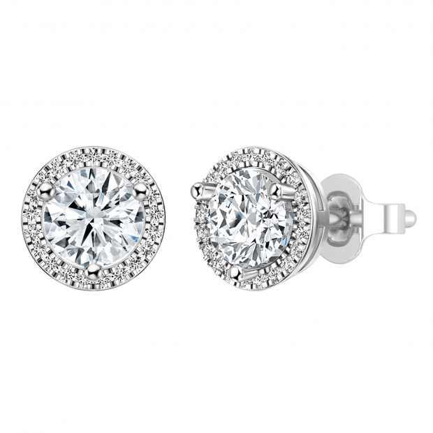 925 Sterling Silver Halo Stud Earrings, 1.12 CT Round Cubic Zirconia in Push Back