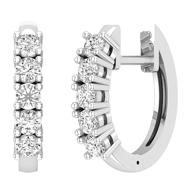 1.00 Carat (ctw) Round White Diamond Ladies Huggies Hoop Cuff Earrings 925 Sterling Silver