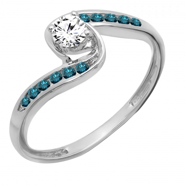 0.68 Carat (ctw) Round White & Blue Diamond Ladies Engagement Ring 10K White Gold