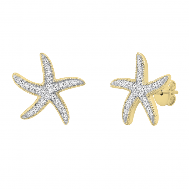 Round White Diamond Asteroidea Dancing Sea Starfish Shape Pushback Stud Earrings for Her (0.23 ctw, Color I-J, Clarity I2-I3) | 10K Yellow Gold