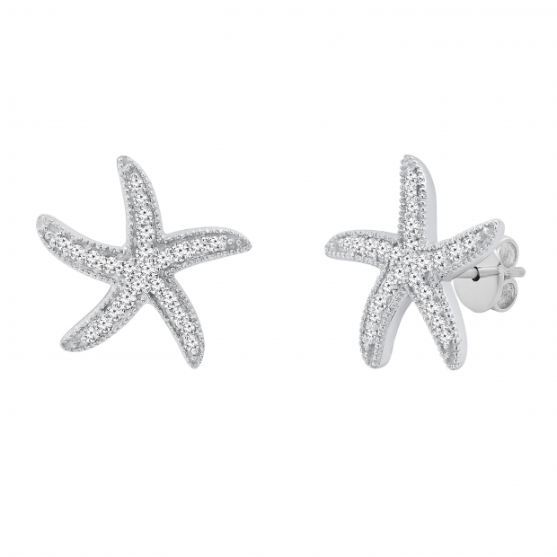 Round White Diamond Asteroidea Dancing Sea Starfish Shape Pushback Stud Earrings for Her (0.23 ctw, Color I-J, Clarity I2-I3) | 925 Sterling Silver