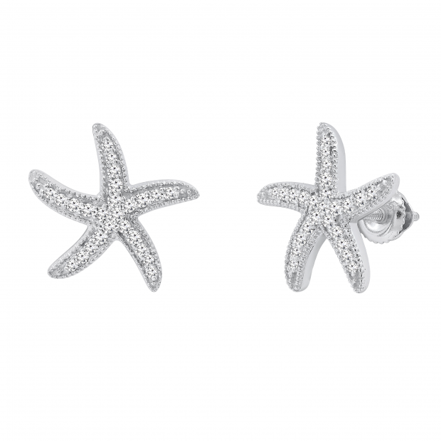 Round White Diamond Asteroidea Dancing Sea Starfish Shape Screw Back Stud Earrings for Women (0.23 ctw, Color I-J, Clarity I2-I3) | 925 Sterling Silver