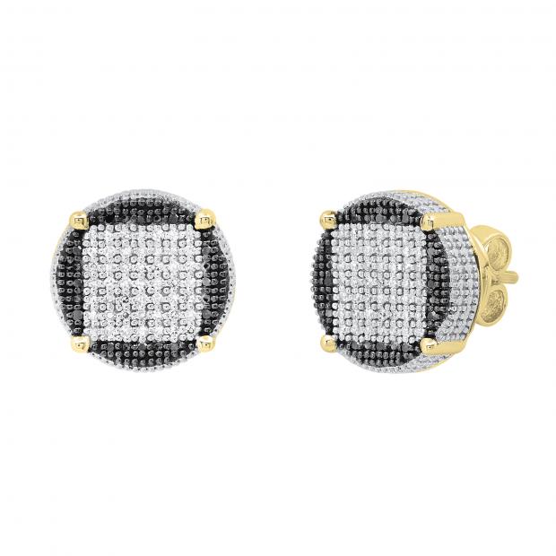 0.24 Carat (ctw) Round Black and White Diamond Filled Circle Shape Square Push Back Stud Earrings for Women | 14K Yellow Gold